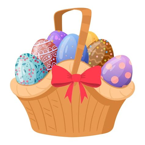 Premium Vector Cartoon Easter Wicker Basket Painted Easter Eggs In Hamper Handle Basket Spring