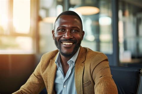 Premium Photo Smiling Man Sitting At Table