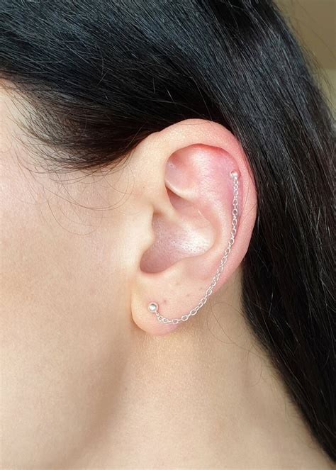 Helix Zu Lobe Kette Ohrring Knorpel Ohrring Silber Doppel Etsy