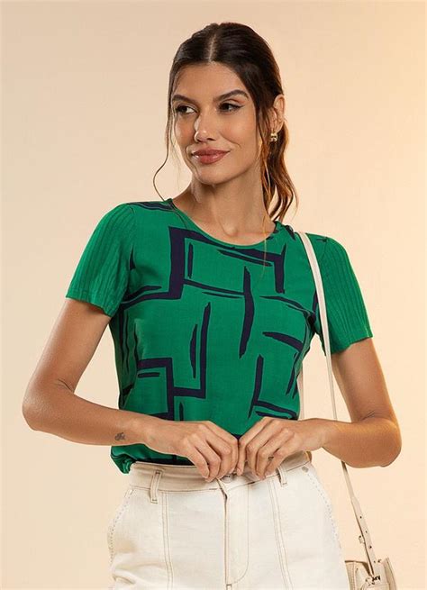 Blusa Feminina Estampa Rotativa Verde Habana