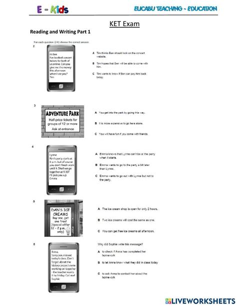 Ket Practice Exam Worksheet Live Worksheets