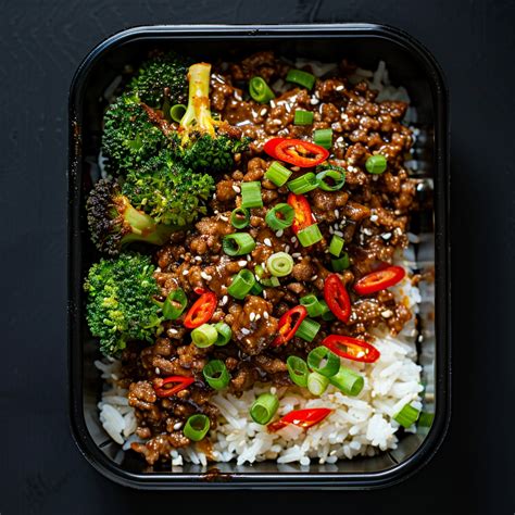 Firecracker Ground Beef Bowl With Steamed Rice And Broccoli Myomeals