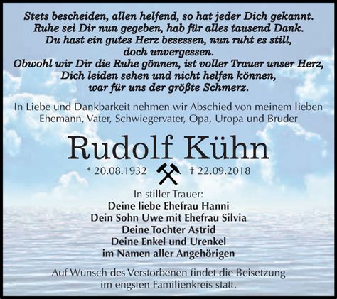 Traueranzeigen von Rudolf Kühn abschied nehmen de