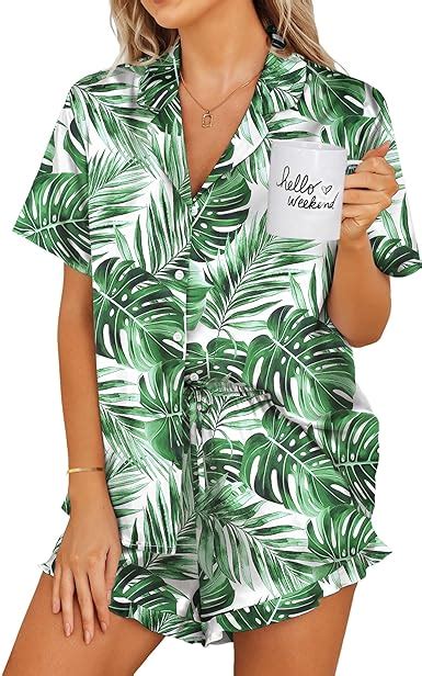 Ekouaer Womens Satin Pajamas Set Button Down Piece Silk Pjs Shorts Set Ruffle Lingerie Notch