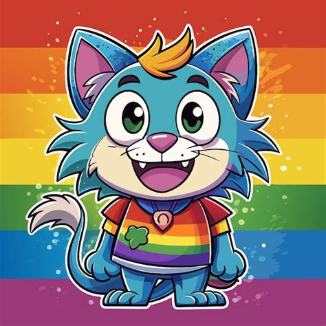 Un Gato De Dibujos Animados Con Una Camisa De Color Arco Iris Que Dice