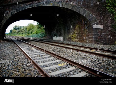 Railway rail tracks under bridge Stock Photo - Alamy