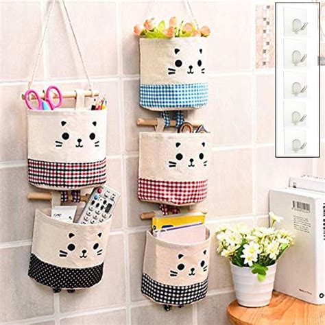 Tinyuet 5 Pcs Joli Sac de Rangement Suspendu Imperméable en Coton Jute