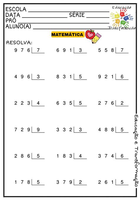 Atividades De Divisão 4 Ano Para Imprimir Zuledu