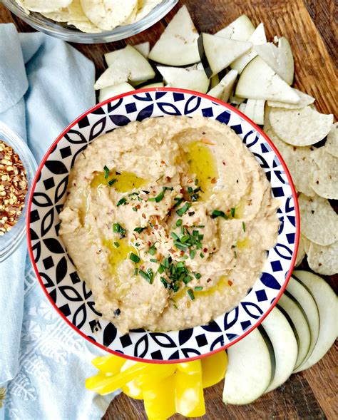 Roasted Eggplant Hummus With Bell Pepper Garlic Red Pepper Flakes