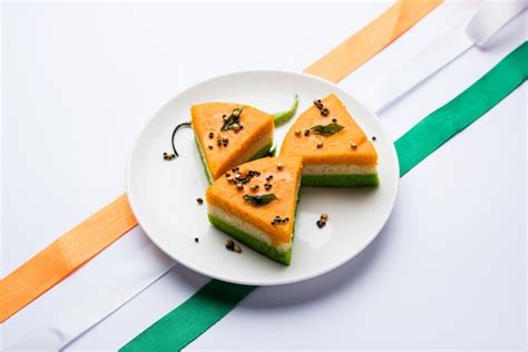 Premium Photo Tri Coloured Or Tiranga Khaman Dhokla For Independence