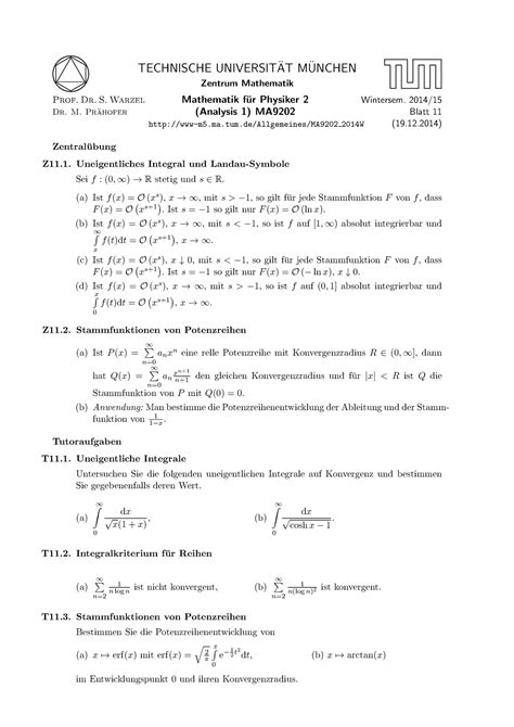 Blatt A Exercise Sheet Technische Universitat M Unchen