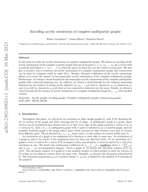 Pdf Encoding Acyclic Orientation Of Complete Multipartite Graphs