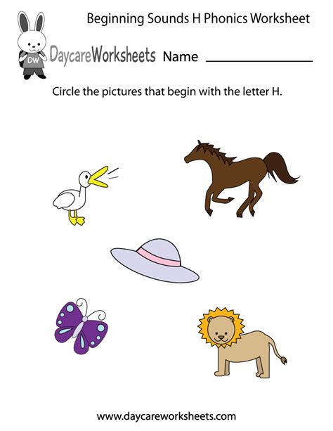 Free Beginning Sounds Letter H Phonics Worksheet For Preschool