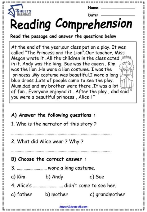 Reading Comprehension Passages For 3rd Grade Sheets Worksheets Library