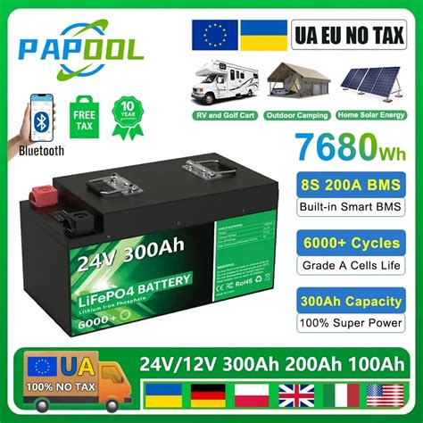 Lifepo4 24v 300ah 200ah 12v 100ah 140ah Akku 25 6 V 7680wh Klasse A