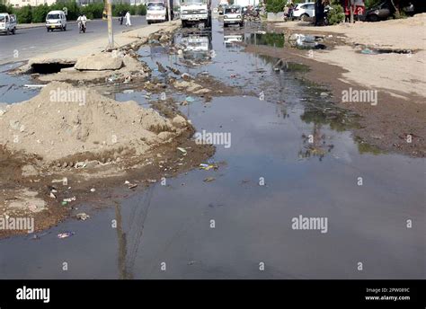 Inundated Road By Overflowing Sewerage Water Causing Unhygienic