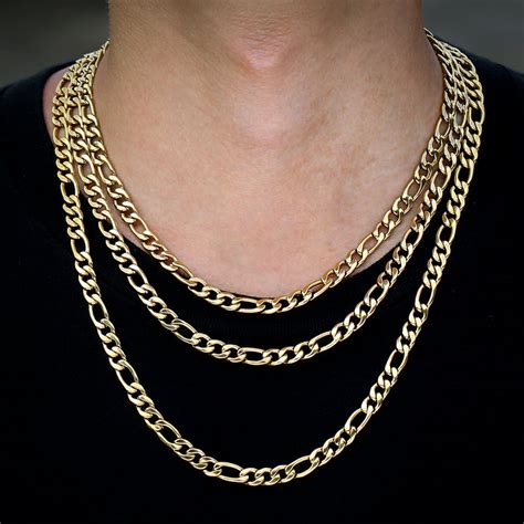 7mm Stainless Steel Figaro Chain Set 18k Gold Plated Krkcandco Krkcandco