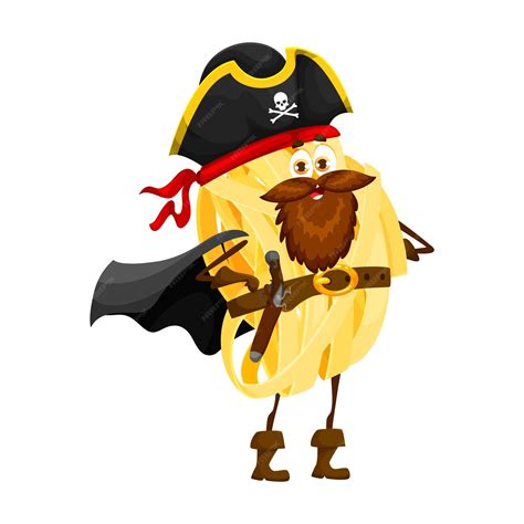 Premium Vector Cartoon Tagliatelle Italian Pasta Pirate Character Italian Noodle Privateer