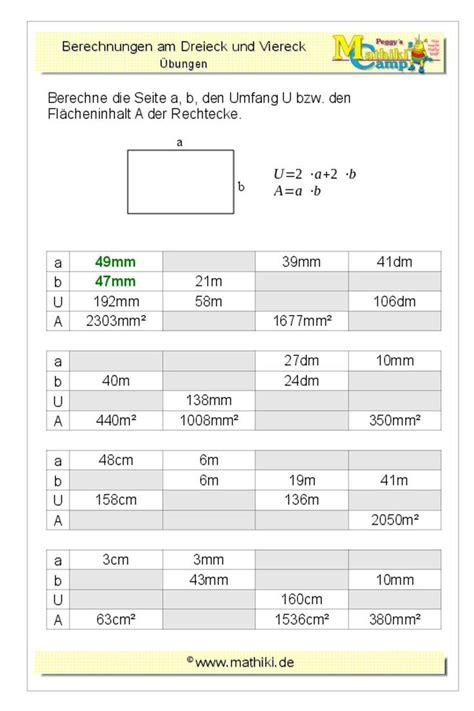 Berechnungen Am Rechteck Klasse Mathiki De Fl Cheninhalt