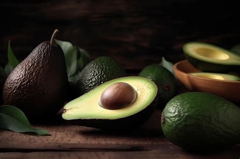 Premium AI Image Avocados Wooden Table Exotic Generate Ai