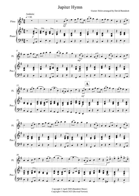 Jupiter Hymn For Flute And Piano Arr David Burndrett By Gustav Holst