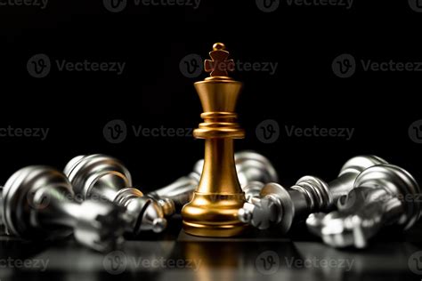 Golden King Chess Is Last Standing In The Chess Board Concept Of