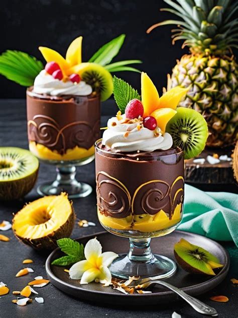 Tropical Paradise Indulgent Dark Chocolate Mousse With Vibrant Fruits