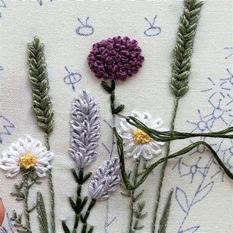 Wildflowers Meadow Embroidery Pattern Flowers And Herbs Heart Hand