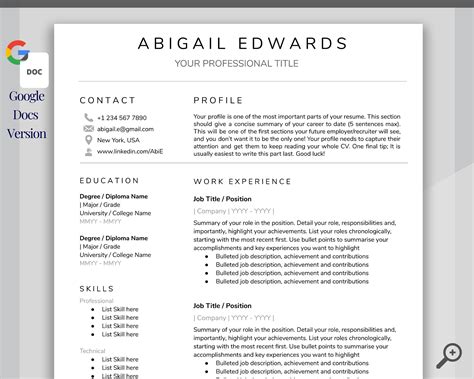 Google Docs Resume Template Cv Template Free Professional Etsy Ireland