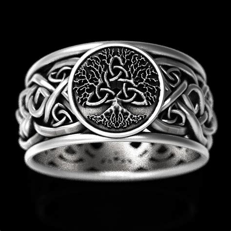 Celtic Tree Of Life Ring Trinity Knot Tree Ring Mens Wedding Band