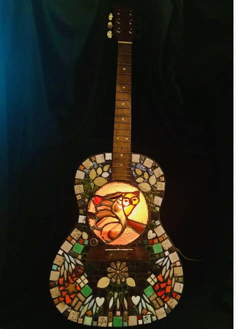 Mosaik Gitarre Mit Buntglas Eule Einsatz Akzent Leicht Etsy De