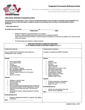 Fillable Online Reference Sheet To Help Identify A Suspected Concussion