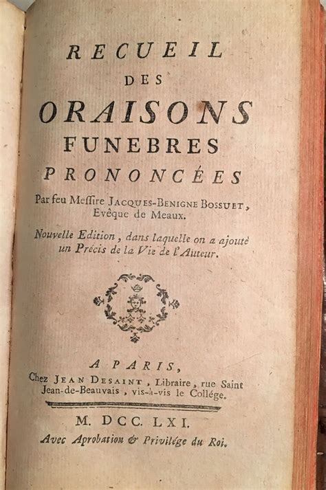 Recueil Des Oraisons Fun Bres Prononc Es Livres En Un Seul Par