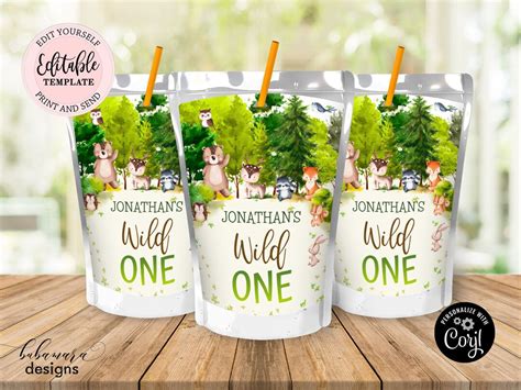 Editable Woodland Juice Box Label Template Greenery Forest Etsy