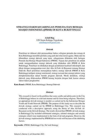 STRATEGI DAKWAH JARINGAN PEMUDA DAN REMAJA MASJID INDONESIA JPRMI DI