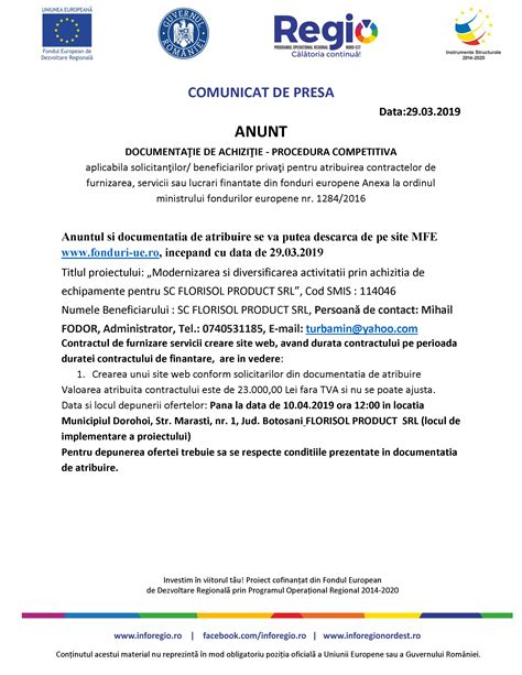 COMUNICAT DE PRESA Anunt Privind Achizitie De Servicii Creare Site