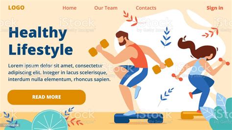 Healthy Lifestyle Horizontal Banner Outdoor Sport Stock Illustration