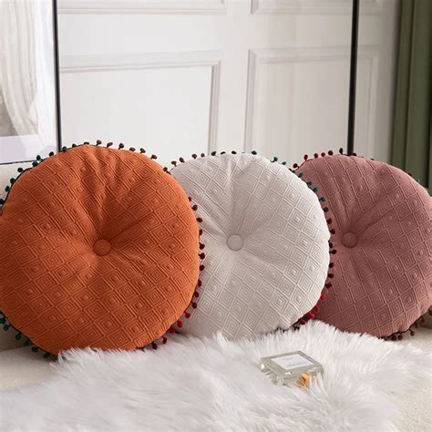 Inyahome Coussin De Chaise Rond Avec Pompon D Coration Coussins De