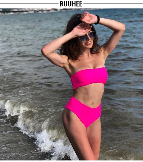 Maillot De Bain Bandage Taille Haute Bikini Push Up Ruuhee Type B Wst Blanc Cdiscount