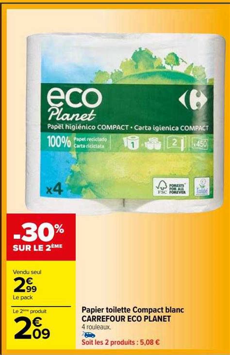 Promo Papier Toilette Compact Blanc Carrefour éco Planet chez Carrefour