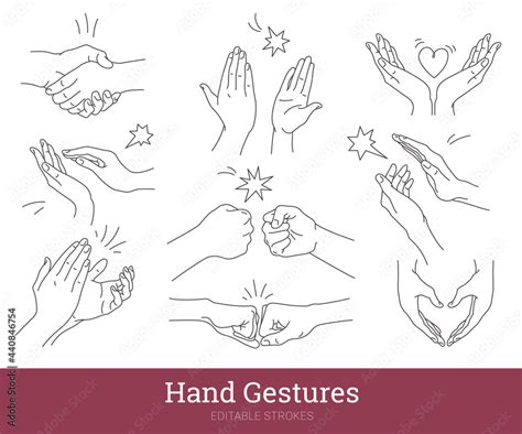 Hand Gestures Thin Line Icons Set Handshake Applause Fist Bump High