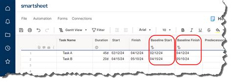 Smartsheet Baselines Smartsheet Tips