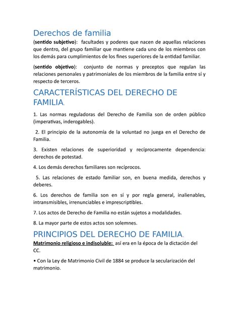 Apuntes Derecho DE Familia Derechos De Familia Sentido Subjetivo