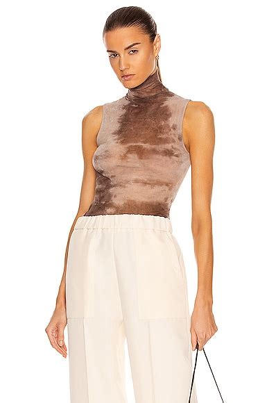 Enza Costa Cotton Mesh Sleeveless Turtleneck Top In Brown Oxide Fwrd