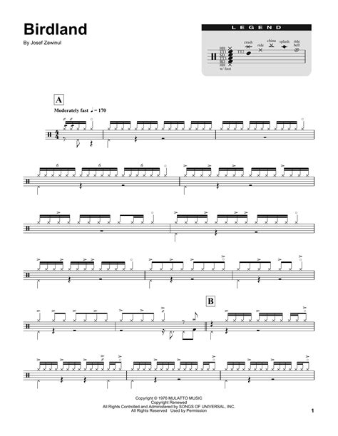 Birdland By Manhattan Transfer Sheet Music For Drums Transcription At Sheet Music Direct