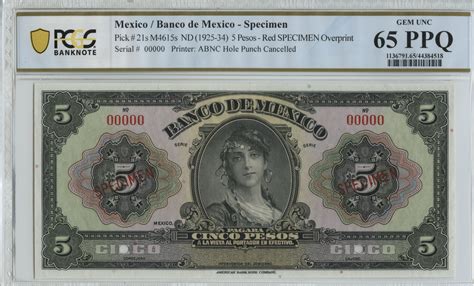 Banco De Mexico Pesos Nd M S Pcgs Gem Unc Ppq F