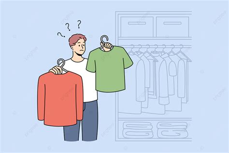 Man Choosing Clothes Near Wardrobe At Home Decide Outline Shopping