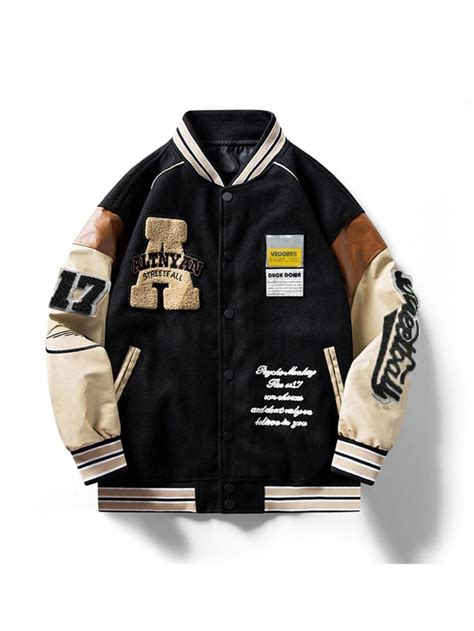 Kkboxly Loose Oversize Vintage Baseball Jacket With Embroidered Letters Print For Men Loose