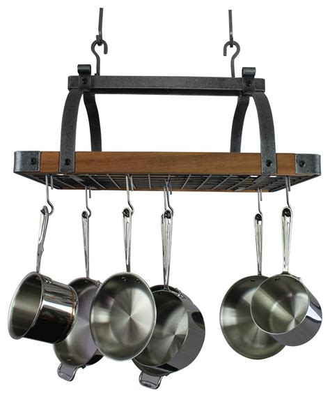 Enclume Rectangle Ceiling Pot Rack Hammered Steel W Tigerwood W