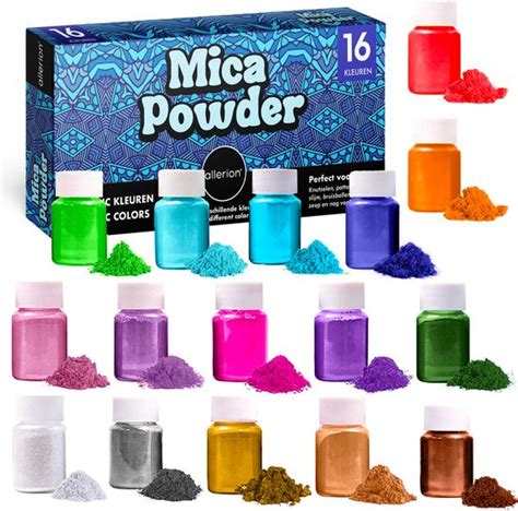 Allerion Mica Poeder Set Knutselset 16 Verschillende Kleuren Poeder